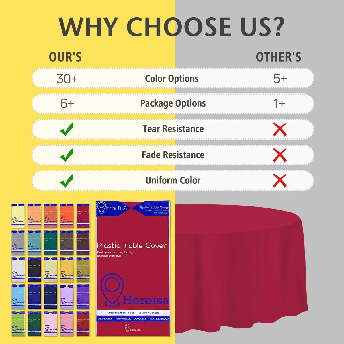 Brand Round Cerise Plastic 84" Disposable Tablecloth (3 Pack), Party & Event Decorative Cover