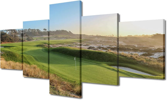 5 Panels American California Wall Art Spyglass Hill Golf Course Scenery Paintings Wall Art Canvas Prints Poster Gallery Wrap Modern Golf Wall Decor for Home Office Framed Ready to Hang - 50"W x 24"H