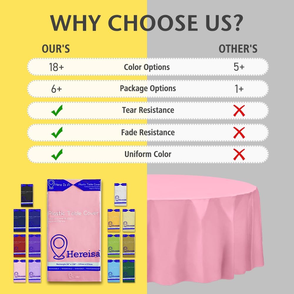 Brand Round Pink Plastic 84" Disposable Tablecloth (3 Pack), Party & Event Decorative Cover