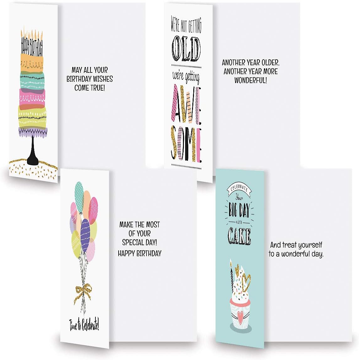 Current Simple Wishes Happy Birthday Greeting Card Set - Value Pack of 20 Cards With White Envelopes, 10 Designs, Large 5" x 7" Assortment