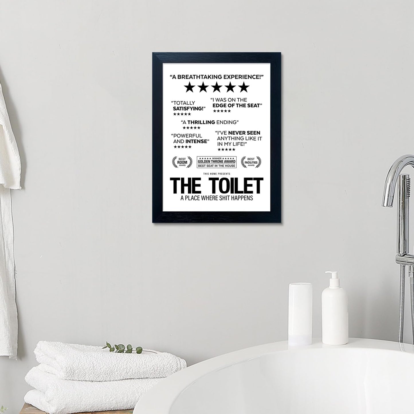 Black and White Bathroom Wall Art, Bathub Rules Sign, Framed Toilet Art Decor, Bathroom Quotes Wall Art, Funny Loo Poop Humor Decorations