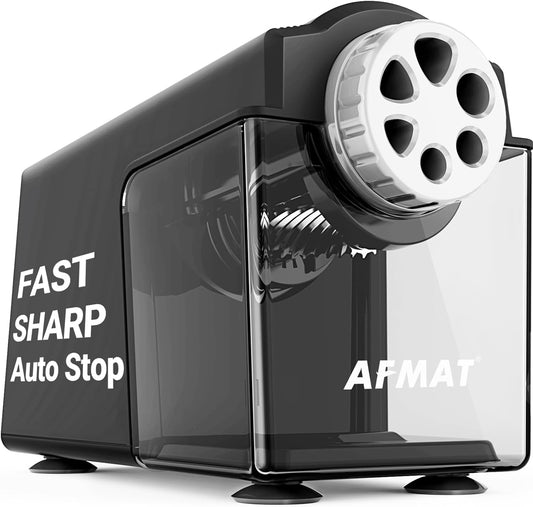 AFMAT PSX4 Electric Pencil Sharpener Heavy Duty, 6-Hole Classroom Pencil Sharpener for 6-11mm Pencils, Auto Stop Pencil Sharpeners Plug in, 10,000+ Sharpenings, Save Colored Pencils, Gray