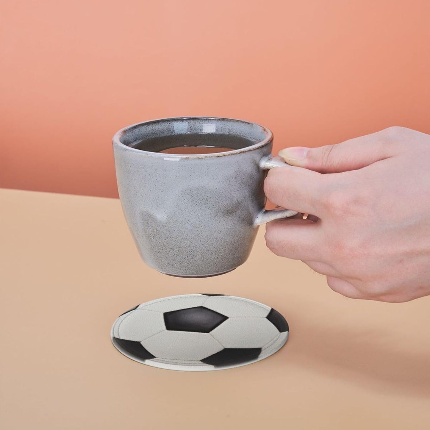 6 Pcs Soccer Drink Coasters with Holder Coasters for Drinks Coffee Table Home Decor Housewarming Gift