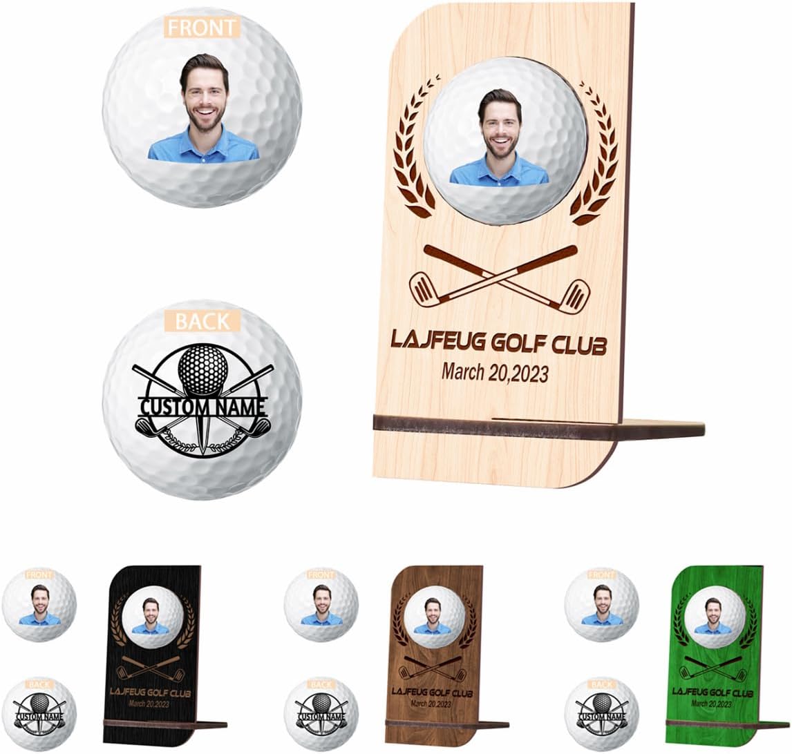Personalised Golf Ball Holder Frame Custom Photo Name Golf Ball Display Case Wooden Golf Shadow Box Golf Ball Markers Hanger Desk Decor Gift for Men Dad Grandpa Family (Golf Ball Display Holder - 1)
