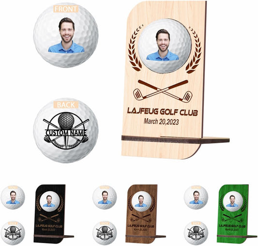 Personalised Golf Ball Holder Frame Custom Photo Name Golf Ball Display Case Wooden Golf Shadow Box Golf Ball Markers Hanger Desk Decor Gift for Men Dad Grandpa Family (Golf Ball Display Holder - 1)