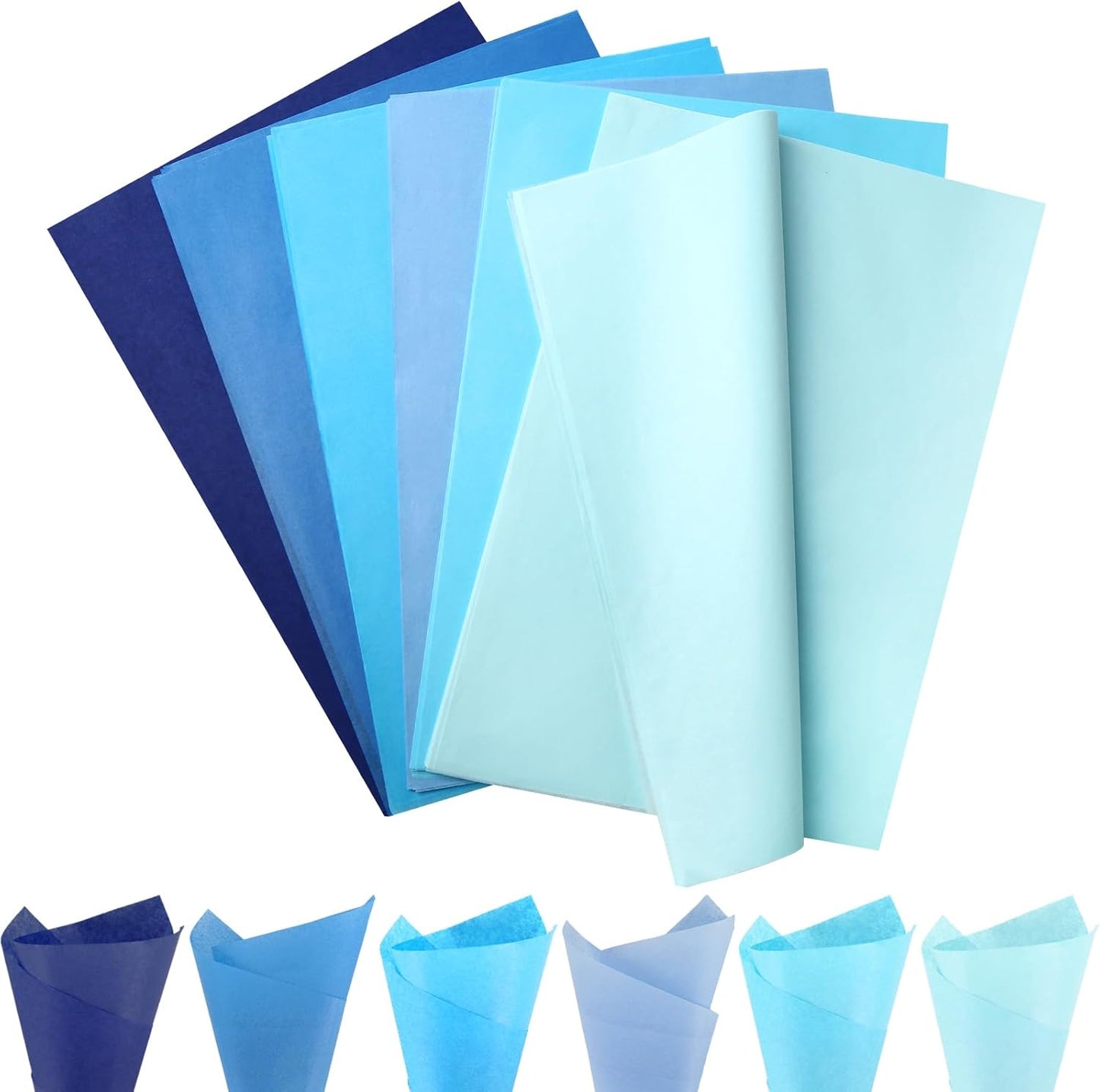 VGOODALL 450 Sheets Blue Tissue Paper, 11.5×8 Inch Gift Wrapping Paper Bulk for Christmas Birthday Decor DIY Project Crafts, 6 Colors