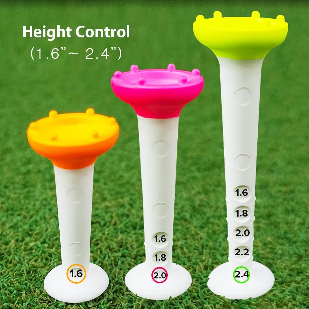 Big Easy Golf Tee Set – Magnetic Tee Keeper, 3.25" Tees with Height Adjust, Direction Guide, 6-Prong Low-Friction Head, Silicone Stopper – (15 pcs/1pack or 30pcs/1Pack), 3-Bright Colors