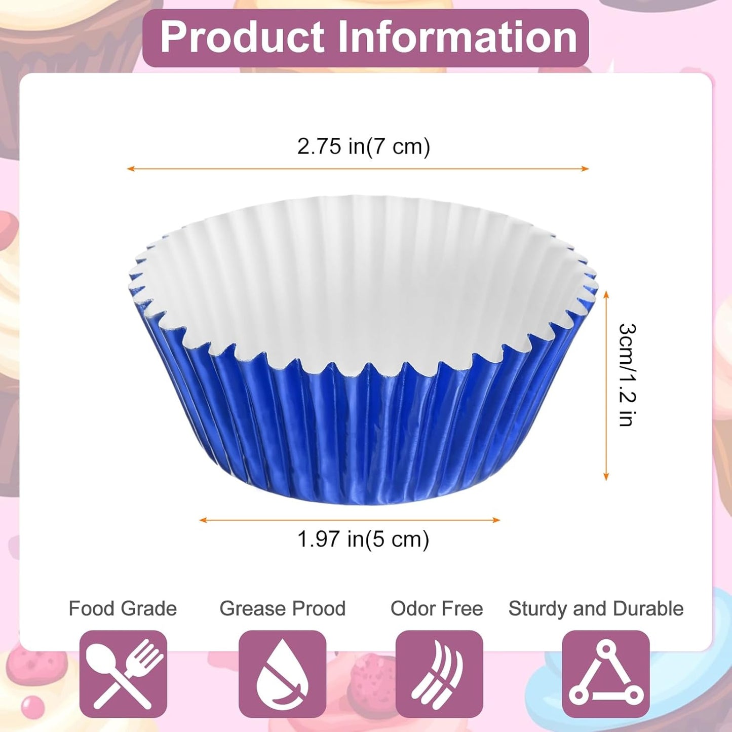 HARFINGTON 300 Count Blue Foil Muffins Cupcake Liners Standard Size Metallic Baking Cups Wrappers Greaseproof for Party Wedding Birthday
