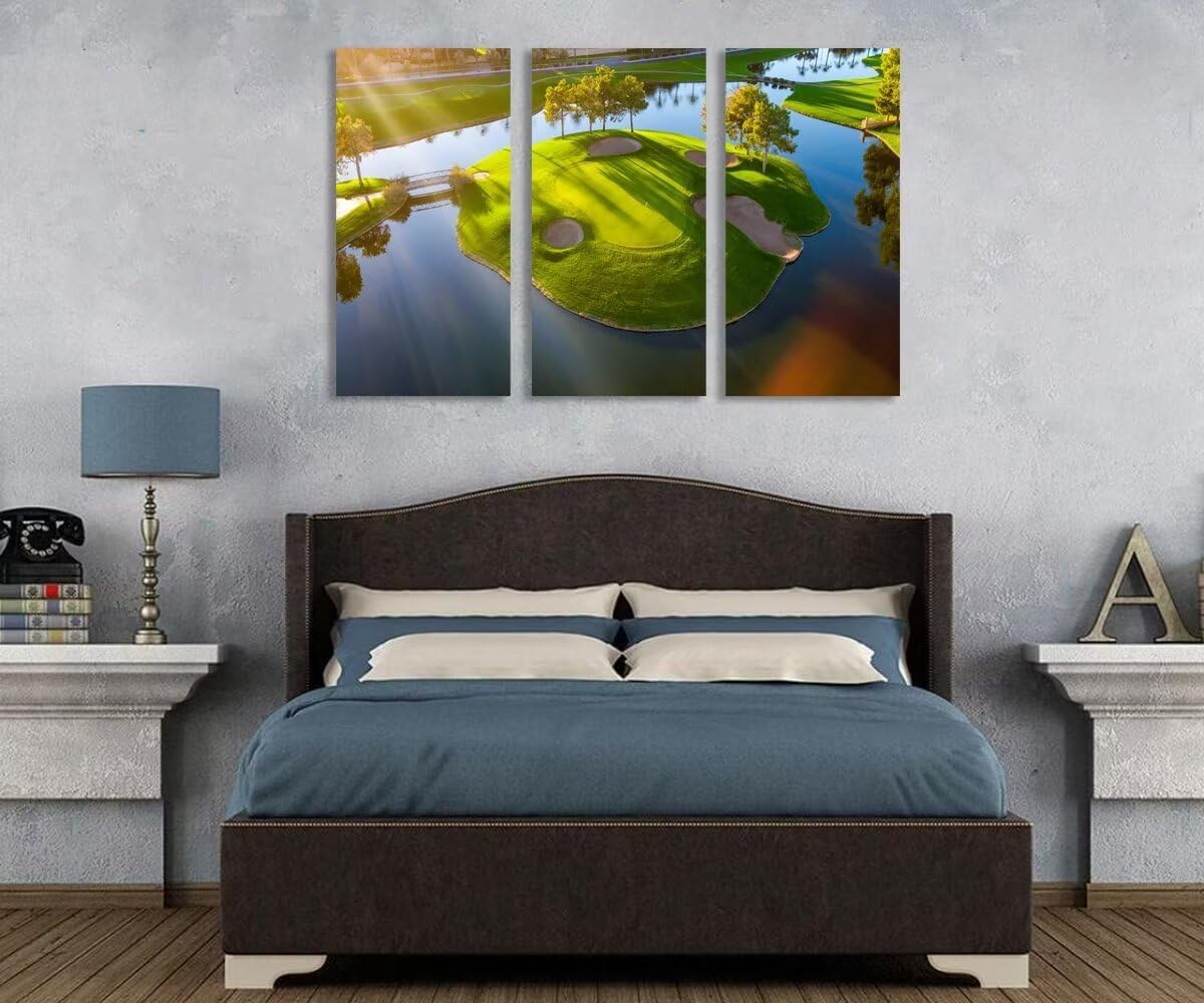 Island Golg Hole in Arizona Golf Course Wall Art for Living Room Bedroom Bathroom Home Decoraitons Golf Course Pictures Posters Framed Artwork Canvas Prints Ready to Hang(20''W x 40''H x3)