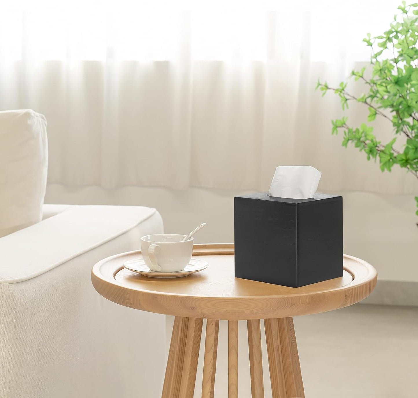 Mkono Tissue Box Cover Square Open-Bottom Wood Tissue Box Holder Decorative Facial Cube Organizer Modern Farmhouse Decor for Bathroom Bedroom Dresser Living Room Office Dorm, Black