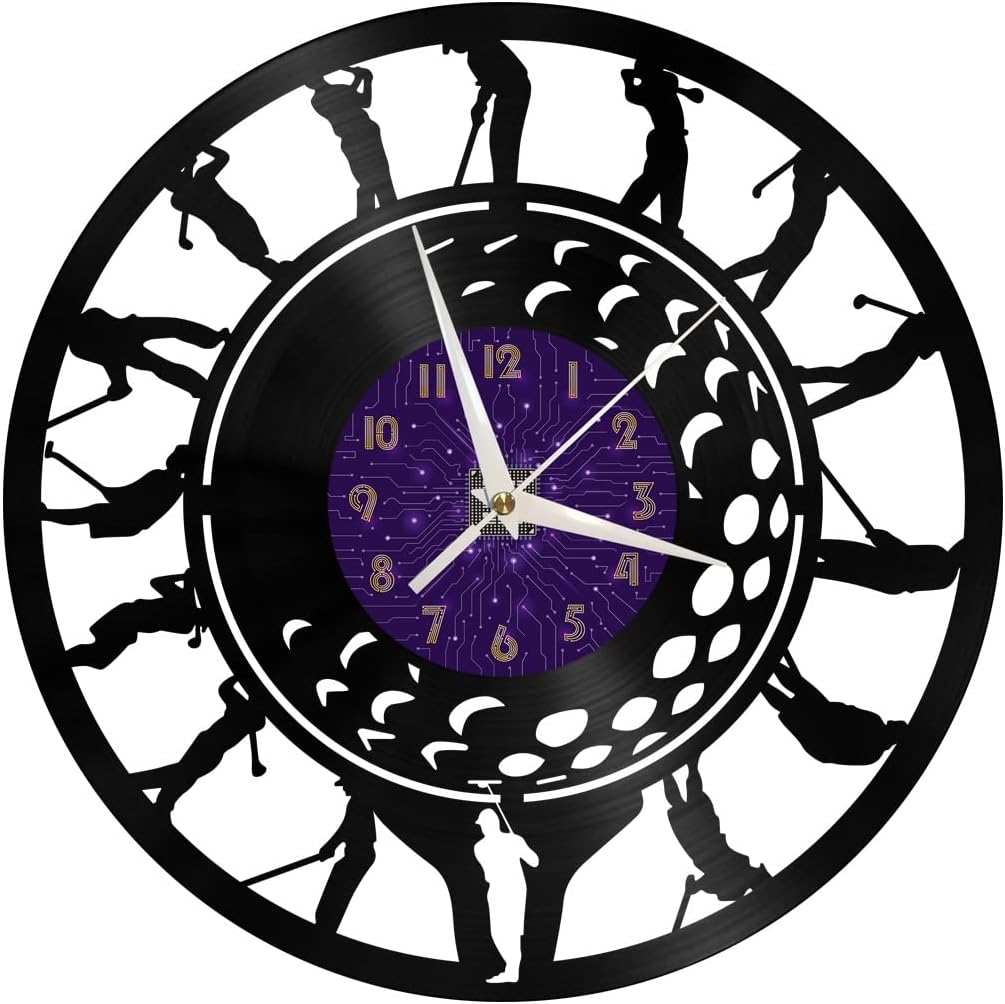 Generic Golf 2 Decoration Vinyl Wall Clock, Vinyl Record Clock Wall Art Silent & Non-Ticking(12 inchs P), without LED, Purple