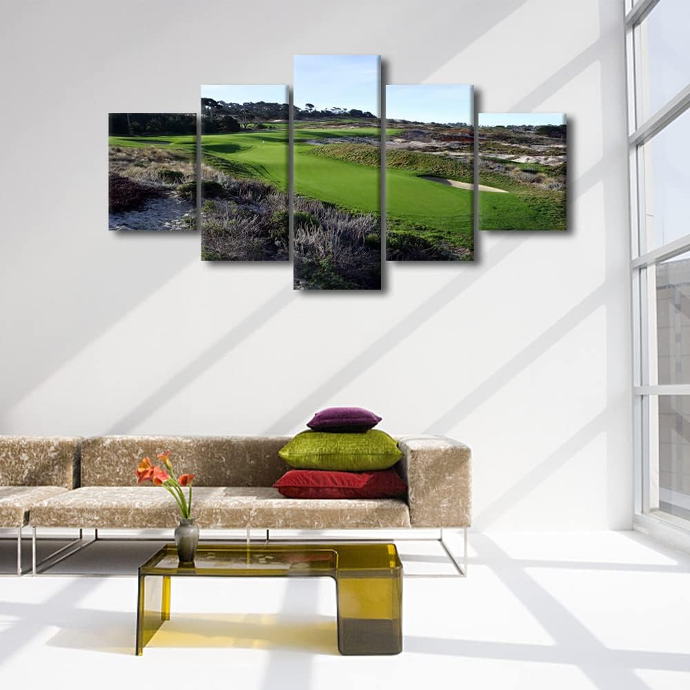 Golf Course Wall Art American Spyglass Hill Golf Course Field Canvas Wall Art Canvas Prints 5 Panels Modern Home Decor for Living Room Bedroom Wall Decor Stretched and Framed Ready to Hang - 60"Wx32"H
