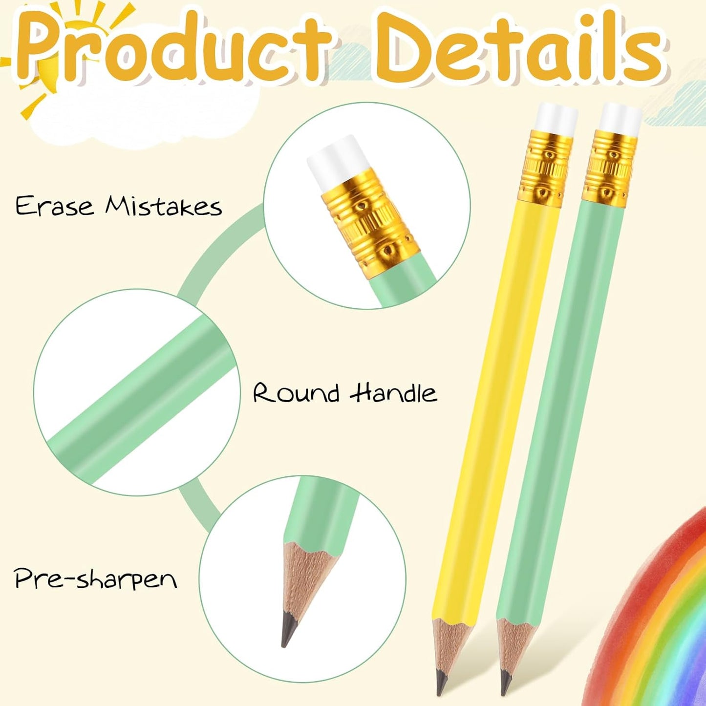 Outus 72 Pieces Golf Pencils Half Pencils with Eraser Mini Bulk Short #2 HB Pre Sharpened for Bridal Shower Wedding Office(Multicolor)