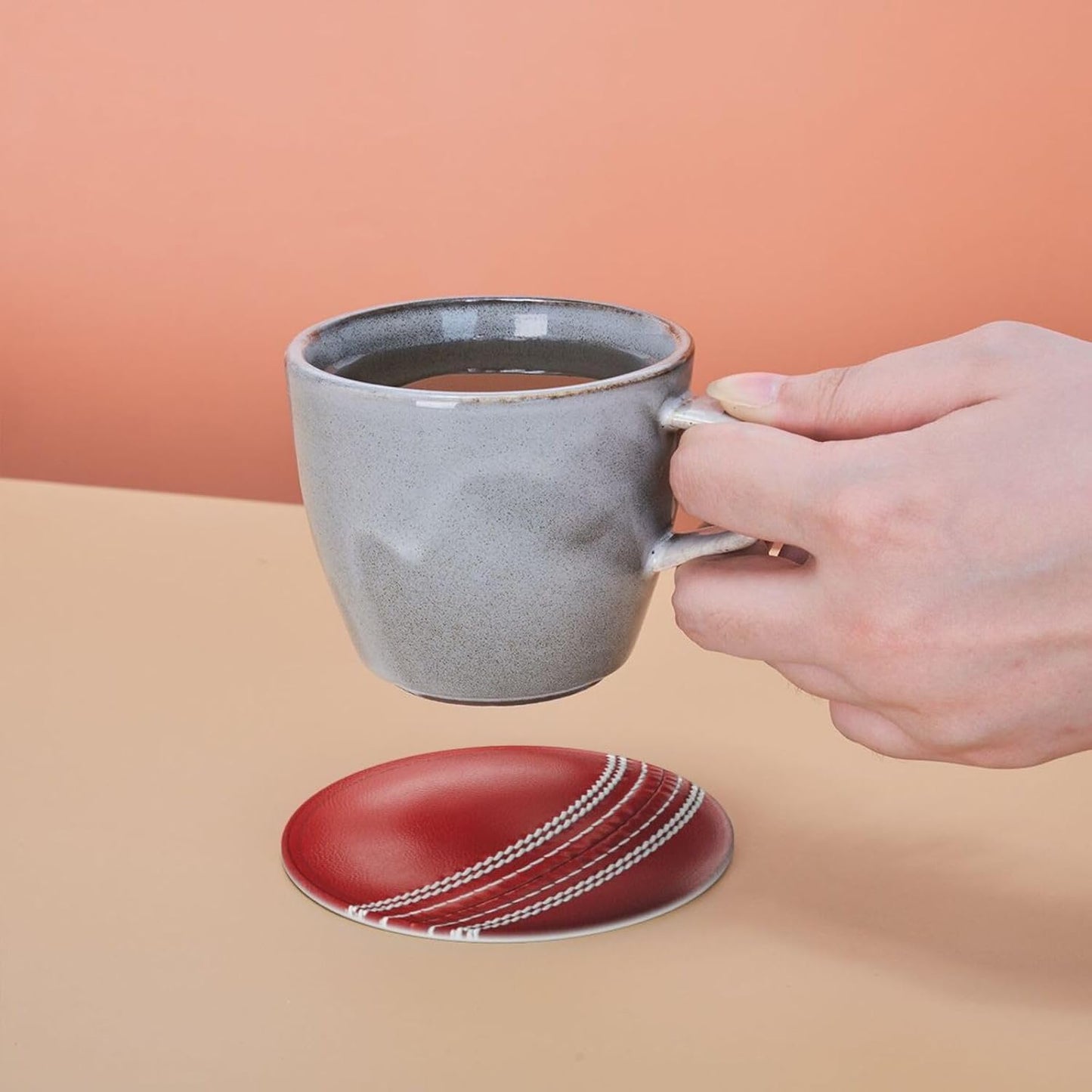 6 Pcs Cricket Ball Drink Coasters with Holder Coasters for Drinks Coffee Table Home Decor Housewarming Gift