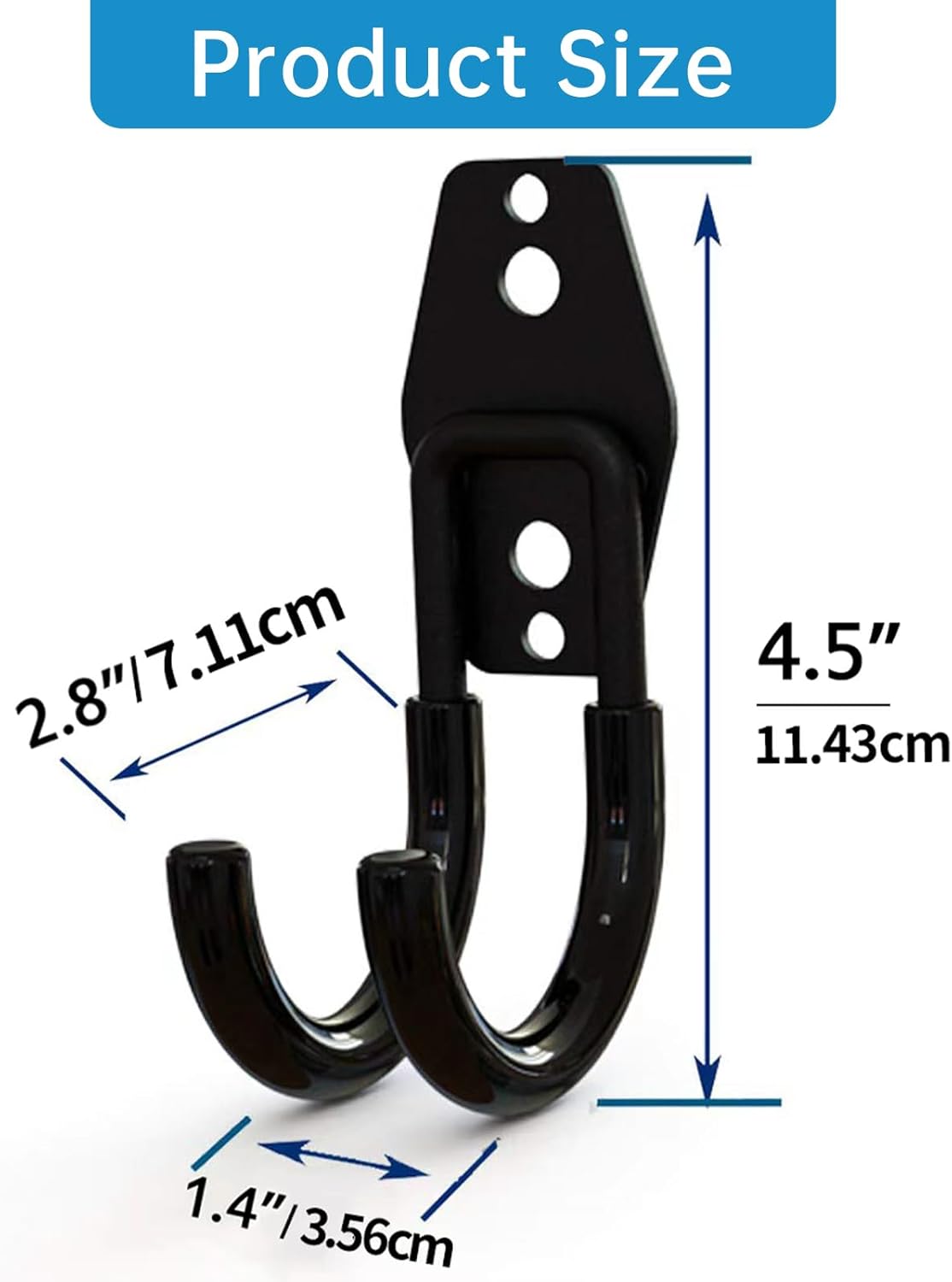 2 Pack Garage Storage Utility Hooks，Garage Garden Tool Organizer，Steel Wall Mount Hooks, Garden Small U Hooks (Black) (Type O-Black)
