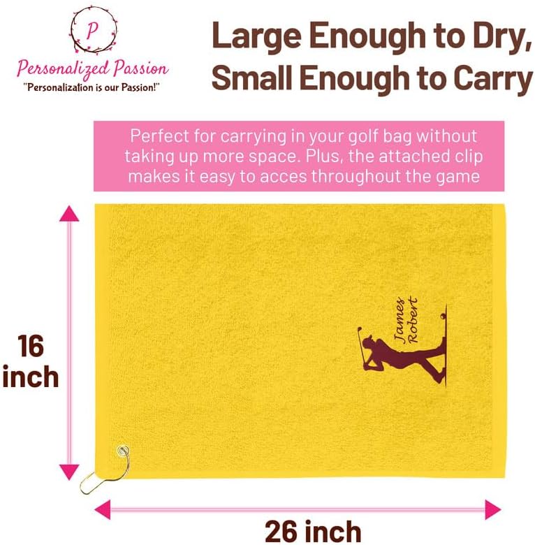 Personalized Passion Golf Towels with Corner Grommet - 16"x26" Customized Velour Cotton Golf Bag Towels with Name - Super Soft and Highly Absorbent - Quickly Remove Dirt and Sweat - Orange