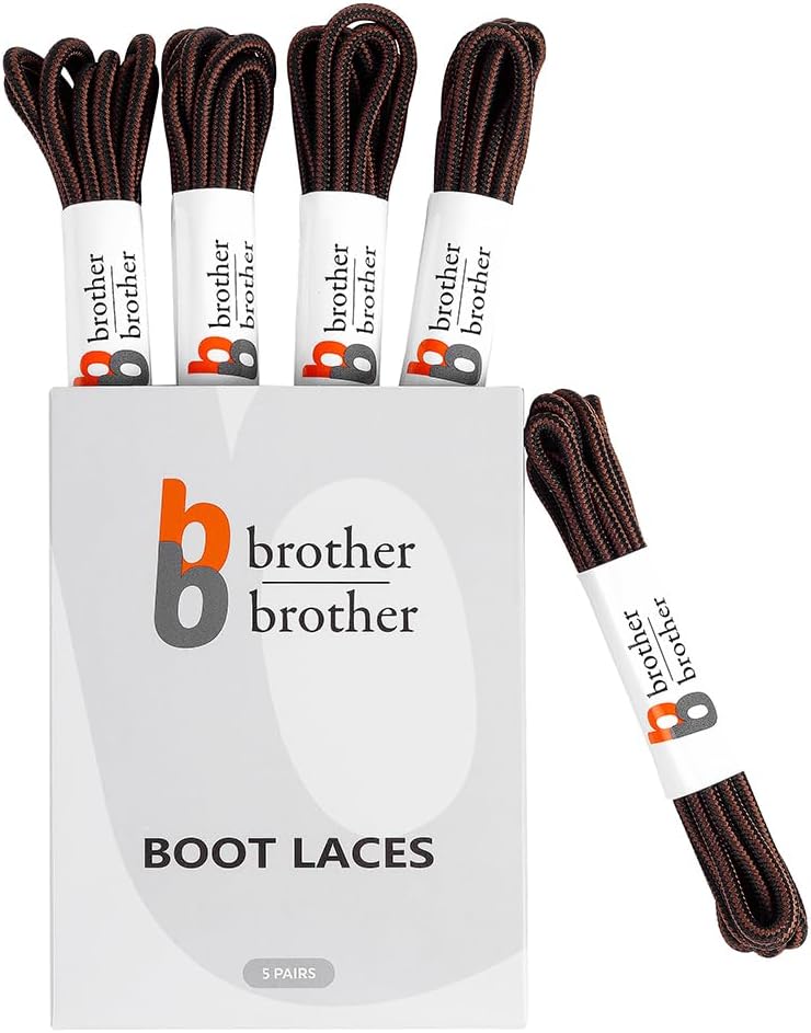 BB BROTHER BROTHER Boot Laces (5 Pairs) of Heavy Duty and Durable Round Shoelaces for Work, Hiking and Walking Boots