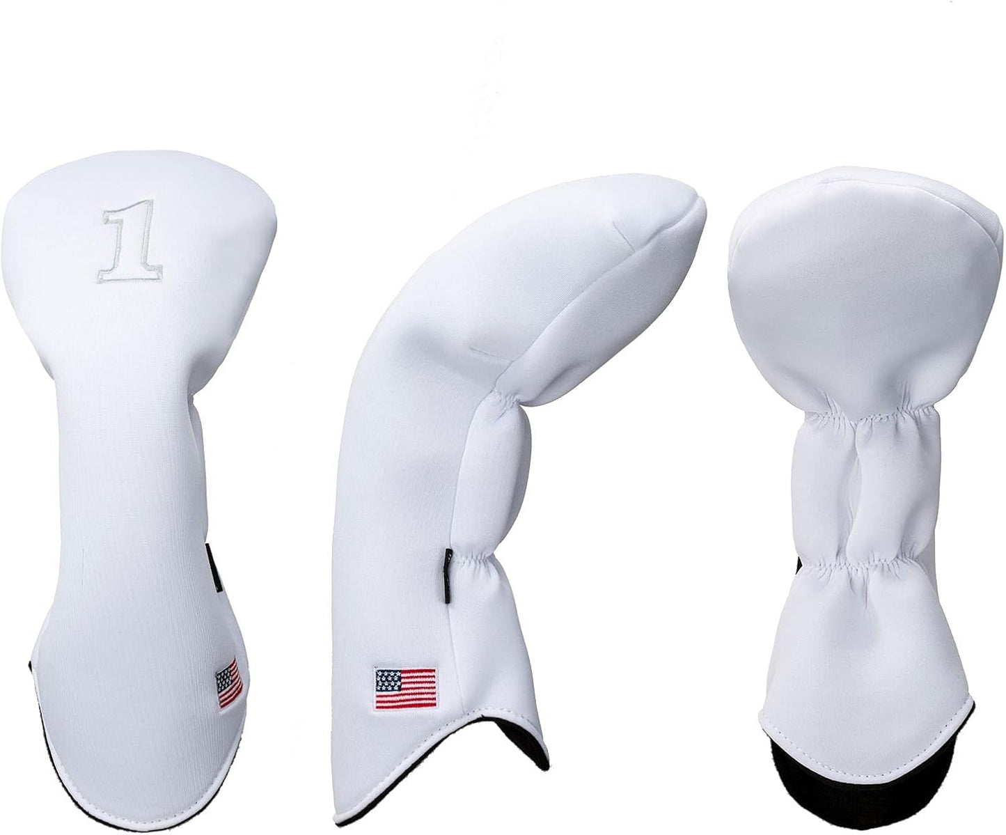 Golf Driver Head Covers 3-Pack for Men & Women - Premium PU Leather with Elephant Embroidery, Double Elastic Band (Driver/Fairway/Hybrid), Waterproof & Durable - White Grey or Black Grey