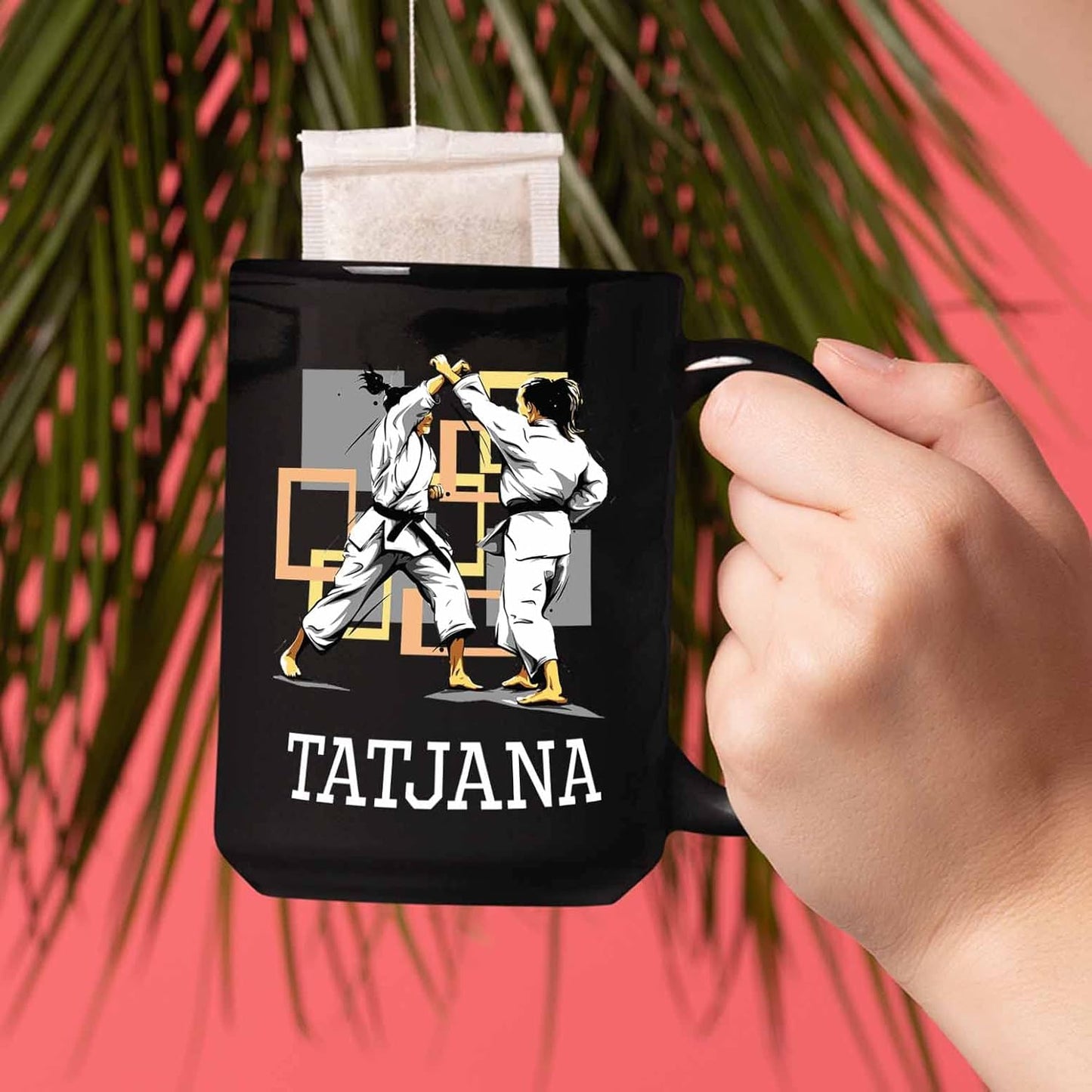 Personalized Name Karate Coffee Mug 11 Oz 15 Oz, Customized Karate Black Ceramic Mug Gifts For Team Coach Karate Lover, Novelty Karate Coffee Cup Gift For Men Women Friends, Karate Lover Travel Mugs