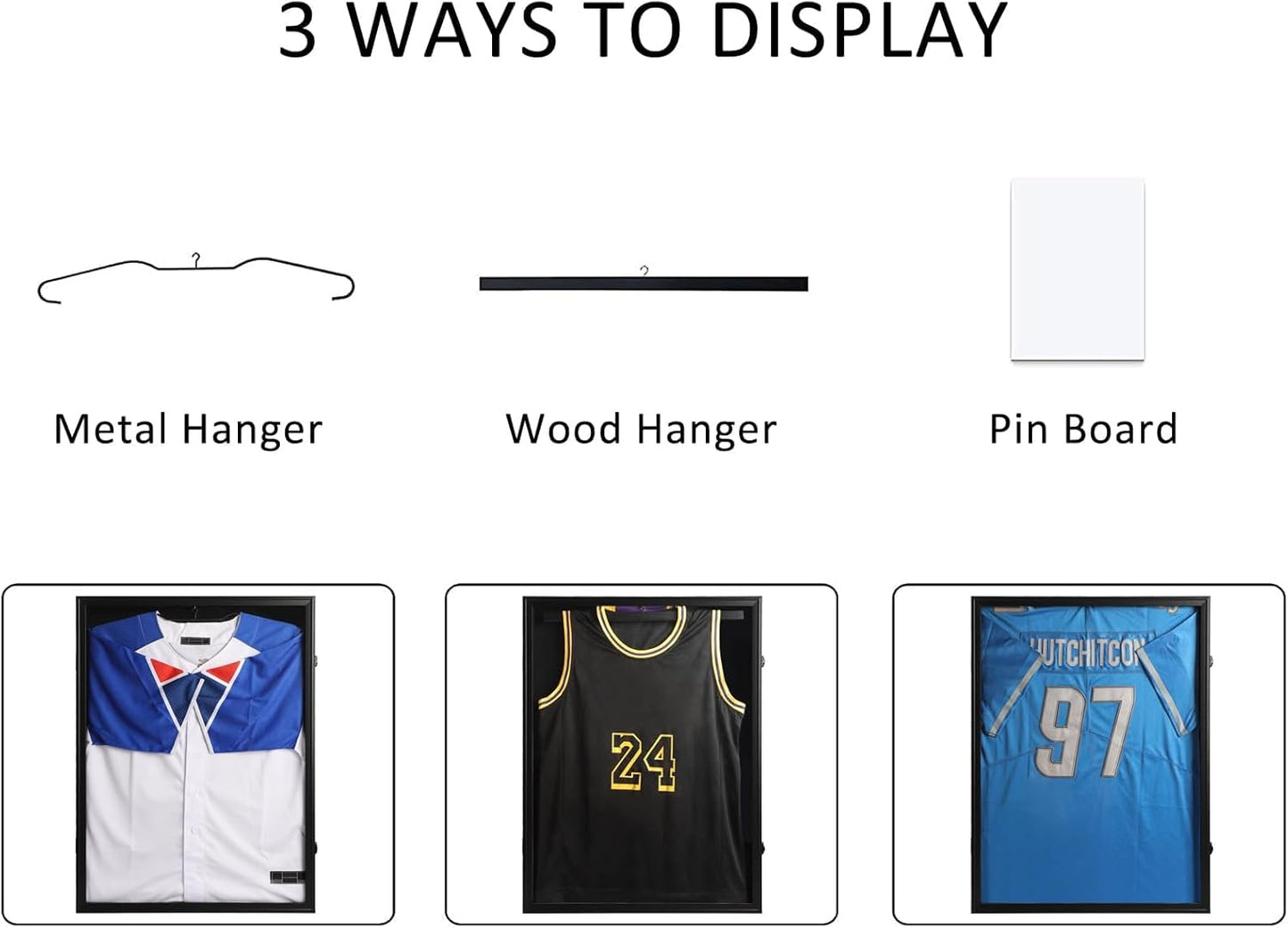 IHEIPYE Jersey Frame Display Case Black Lock-2Pack,Large Shadow Box Lockable with 98% UV Protection Acrylic and Hanger for Baseball Basketball Football Soccer Hockey 2XL Sport Jersey Shirt