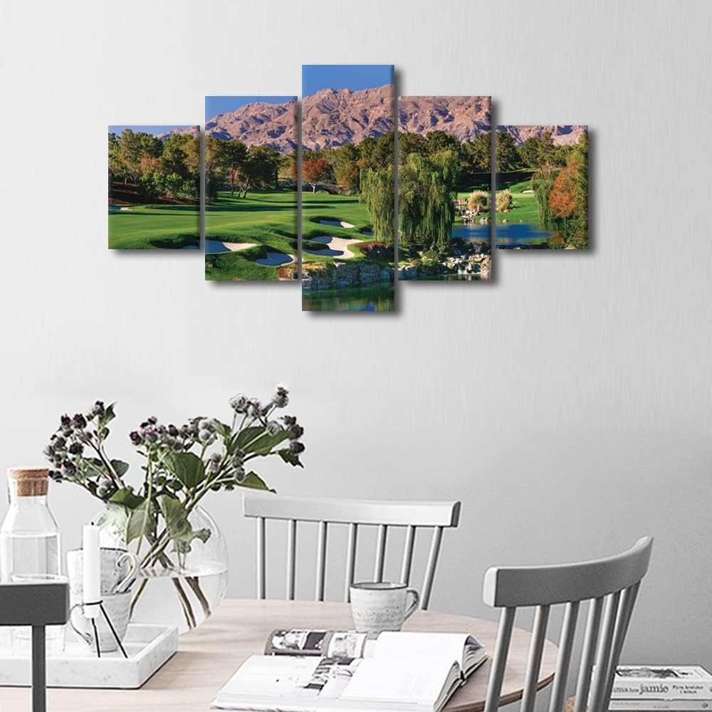 5 Panel Canvas Wall Art American Shadow Creek Golf Course Pictures Wall Decor Gallery Wrap Modern Home Decor for Living Room Bedroom Office Wall Decorations Painting Framed Ready to Hang - 60"W x 32"H