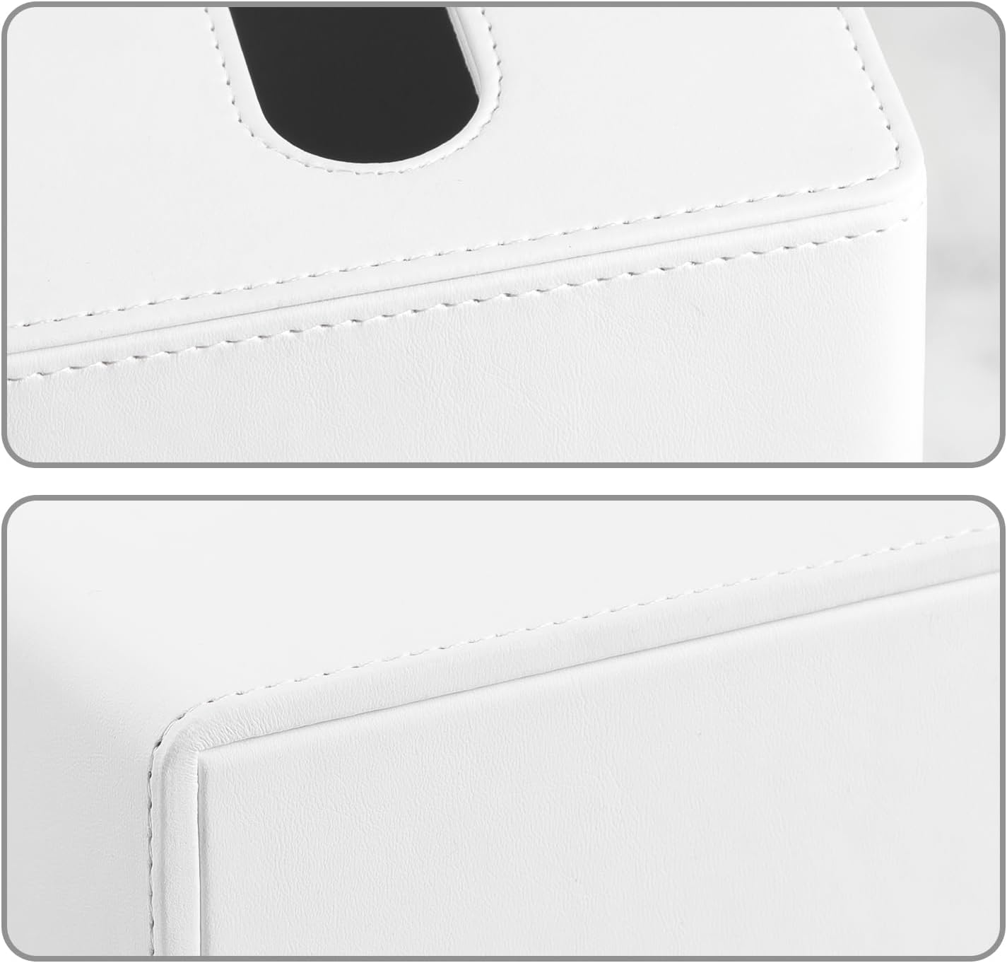 PU Leather Tissue Box Cover Square Tissue Box Holder with Magnetic Closure (White)