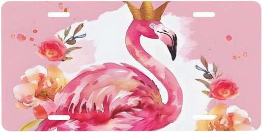 Front License Plate for Car Designs Pink Animal Flamingo Flower Stainless License Plate Cover Holder for Men Women Metal Aluminum Decorative Accessory Vanity Tag Standard 6 X 12 Inch (4 Holes)