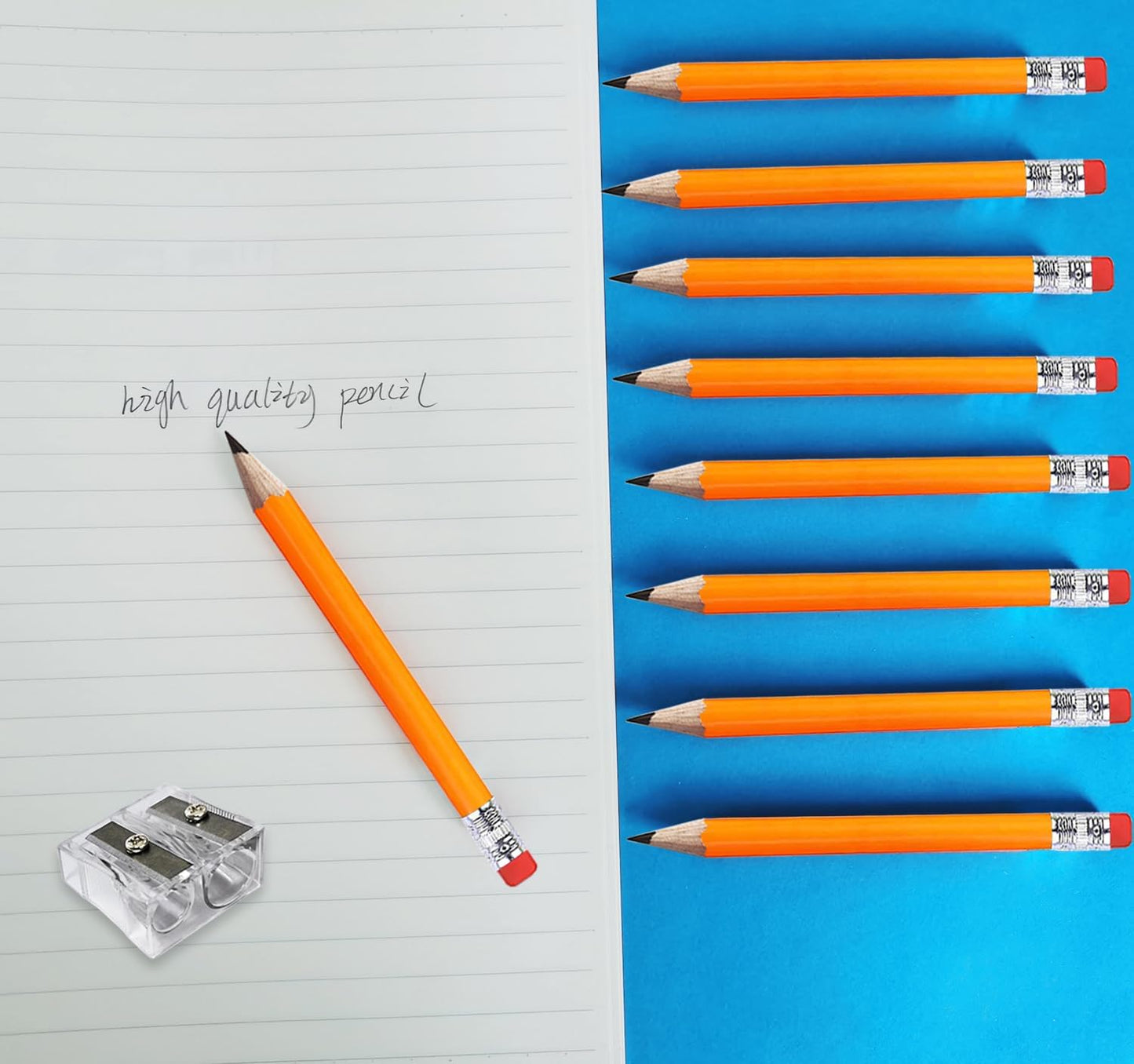 Adhere 25pcs Golf Pencils with eraser Hexagon Wooden Pencils Graphite 2B for Golf Event Scoring,Classroom,Wedding,Company Meetings,Pew, Pocket (z-Orange・Round ・50pcs)