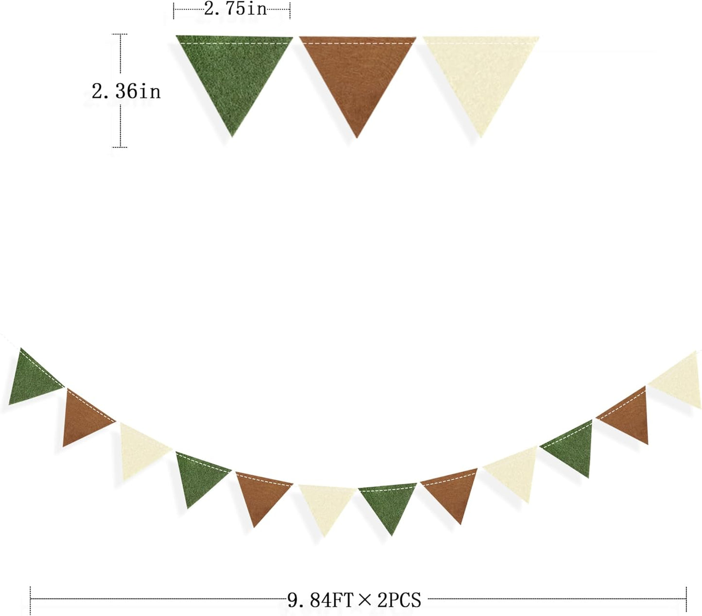 Jungle Party Decoration Sage Green Brown Beige Felt Hanging Triangle Mini Bunting Pennant Banner Flag for Safari Woodland Wild One Two Wild Birthday Wedding Neutral Baby Shower Classroom Nursery Decor