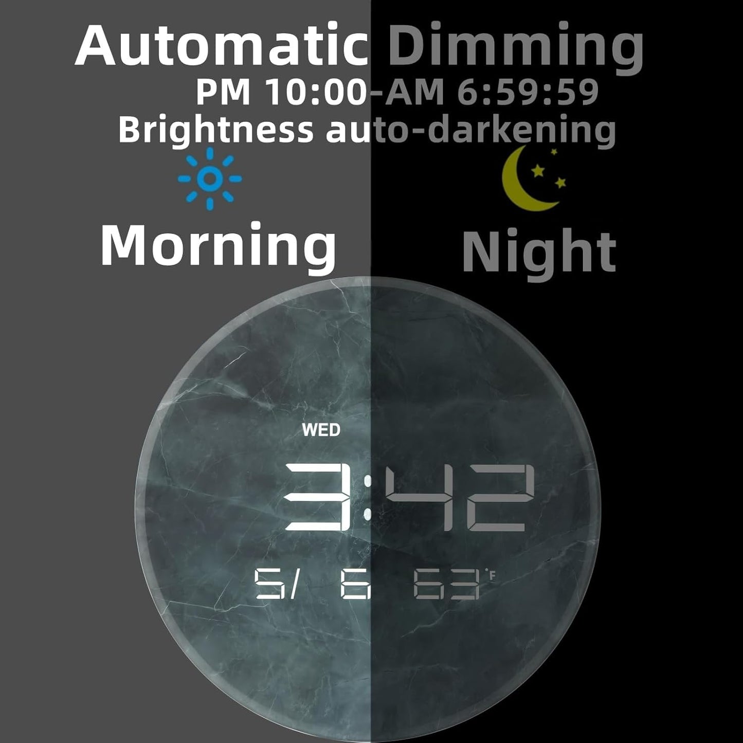 Digital Wall Clock with LED Display, 13" Calendar & Temperature, Automatic Dimming, 12/24hr Format, Wall & Desk Use - HUI-7855