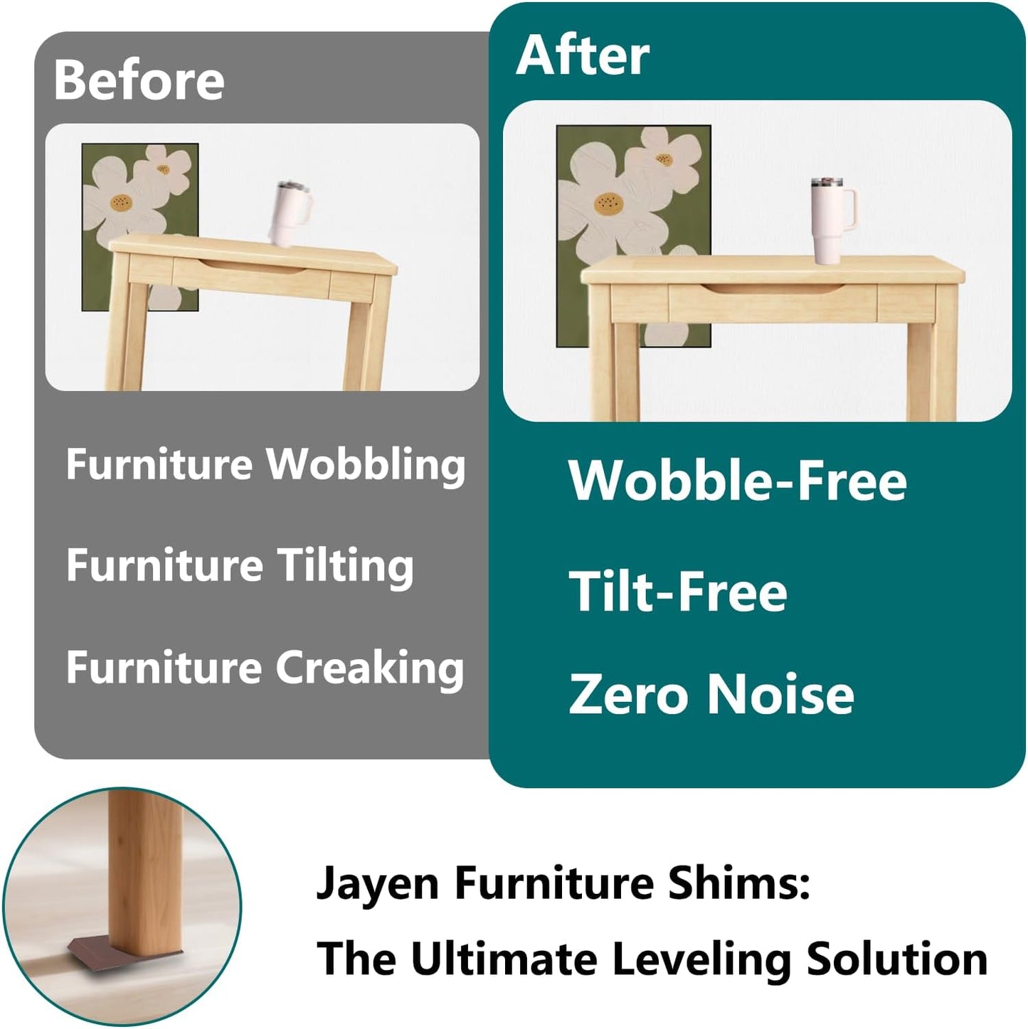 Furniture Levelers, 30Pcs Flexible Multi-Purpose Rubber Shims for Leveling - Prevent from Wobbling for Furniture Toilet (Brown)