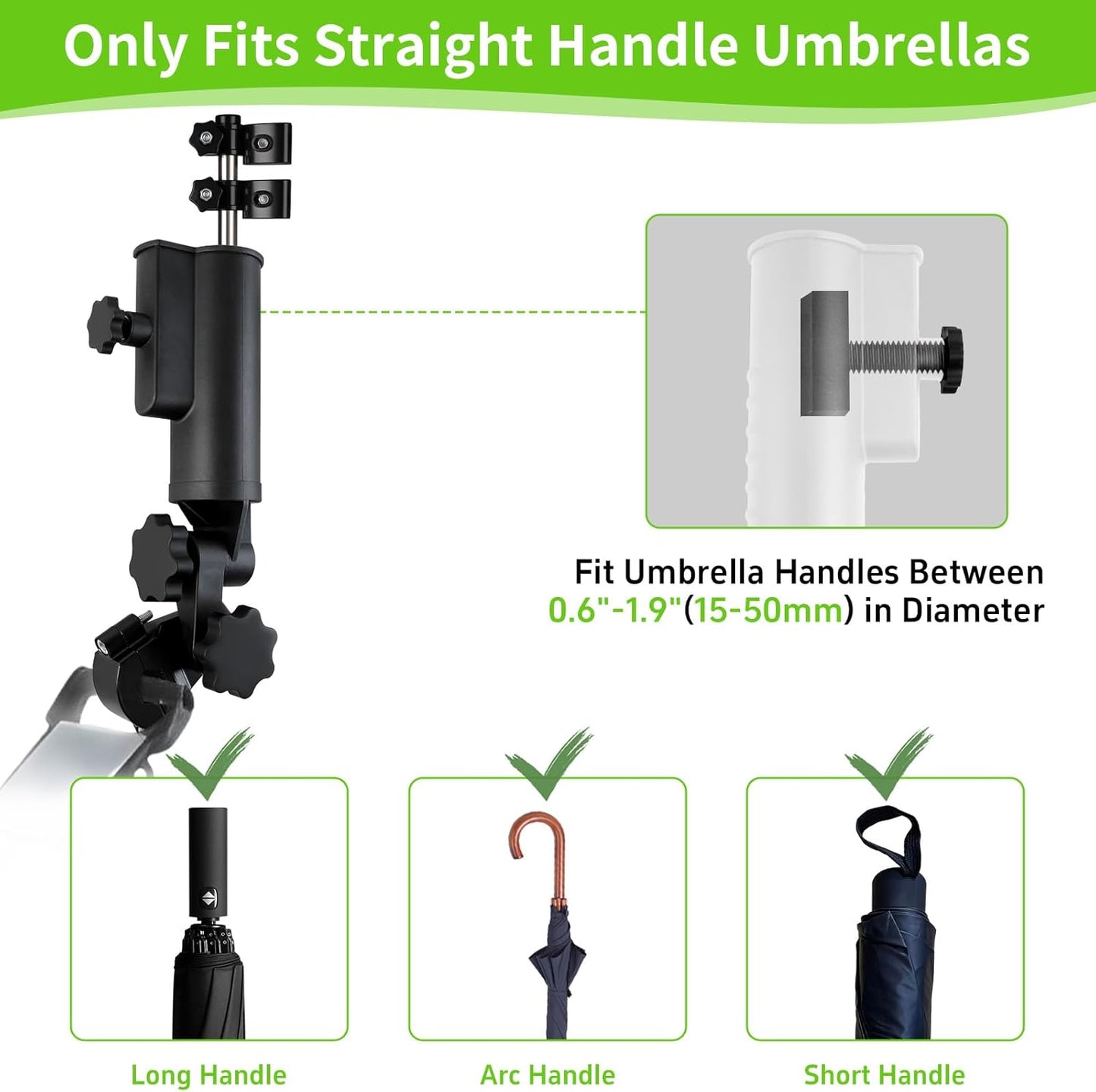 Heavy Duty Golf Push Cart Umbrella Holder, Upgraded Aluminium Alloy Base Ultra Windproof, Universal Umbrella Stand for Electric Lawn Mower, Stroller, Wheelchair, Mobility Scooter, Beach Chair