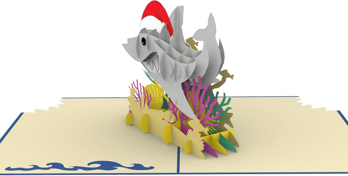iGifts And Cards Santa Jaws: Ho-Ho-Holy Shark - 6"X8" 3D Pop-Up Christmas Card with Matching Notecard and Envelope, Fun & Festive Holiday Greeting, Hilarious Shark Lovers Gift, Unique Xmas Present