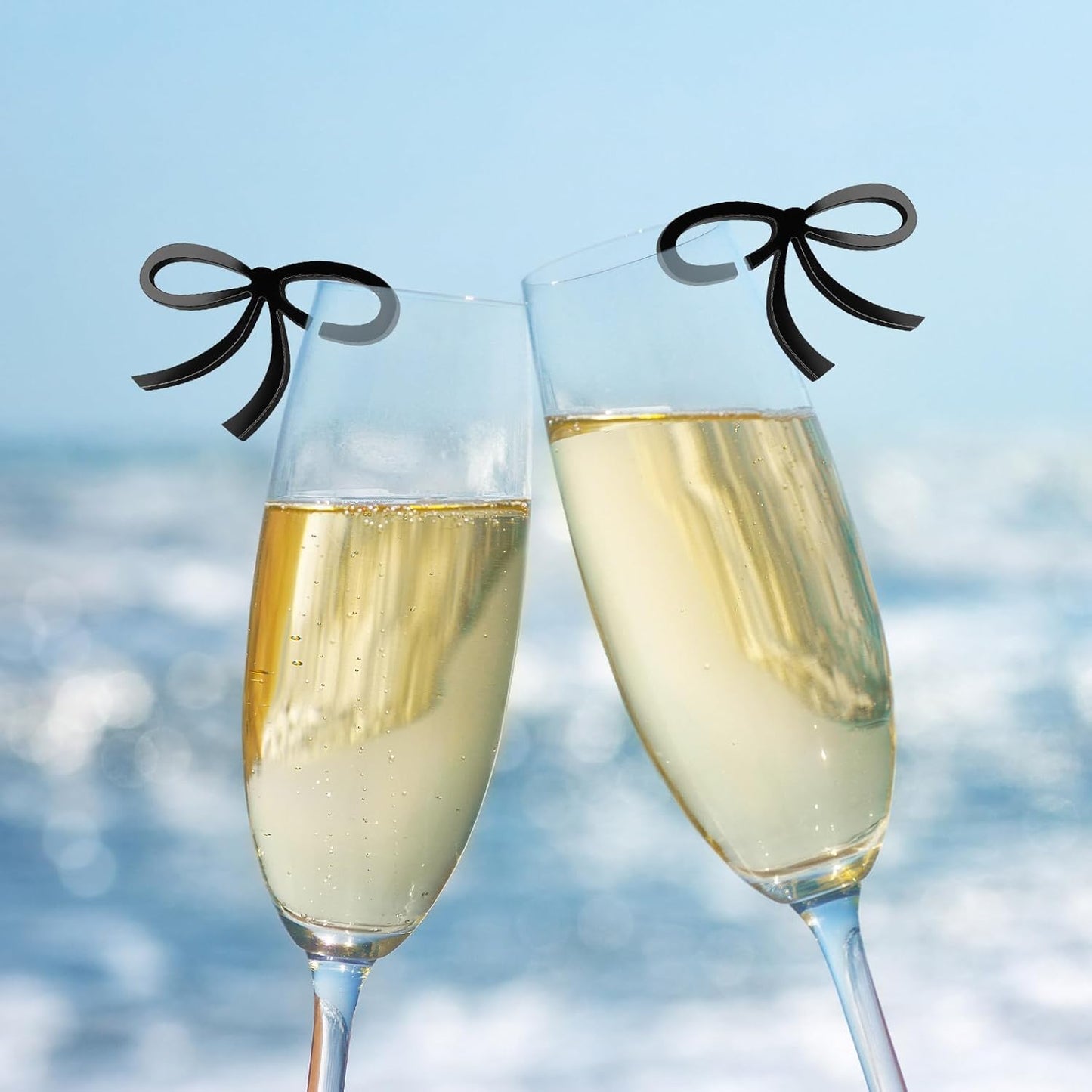 60 Pcs Acrylic Bowknot Wine Glass Charms,Black Coquette Drink Markers Decorative Tags for Bachelorette,Wedding,Birthday & Engagement Parties Coquette Themed Party Decor Accessories