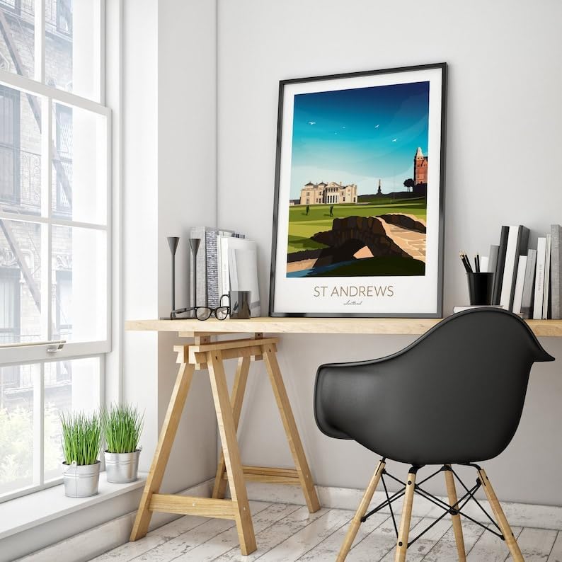Nationcog St Andrews Golf Print - Scotland; 18th Hole; Old Course Print; Swilcan Bridge Art; Scotland; Golf Wall Art; St Andrews Links Decor; Historic Golf Course (Unframed) (11x14)
