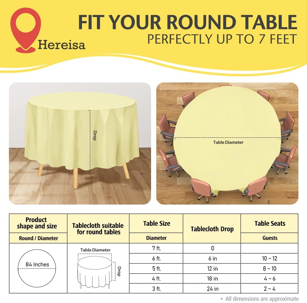 Brand Round Ivory Plastic 84" Disposable Tablecloth (3 Pack), Party & Event Decorative Cover