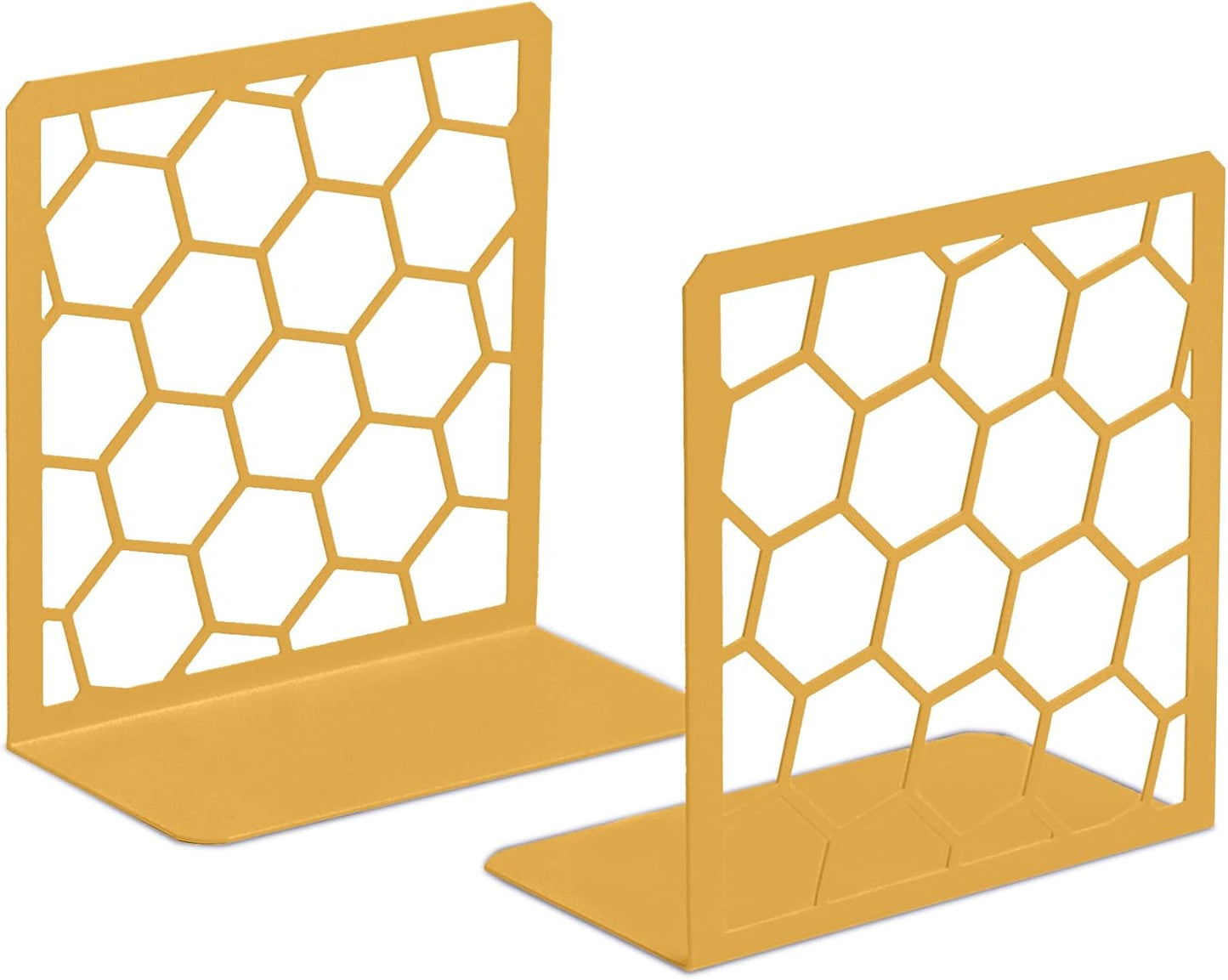 GEOMOD Geometric Honeycomb Gold Metal Bookends Decorative - Tall Sturdy Book Ends for Shelves - Modern Heavy Duty Bookend Stopper - Office or Home Book Shelf Book Holder - 6x3.25x6.25 Inches - 2 Pair