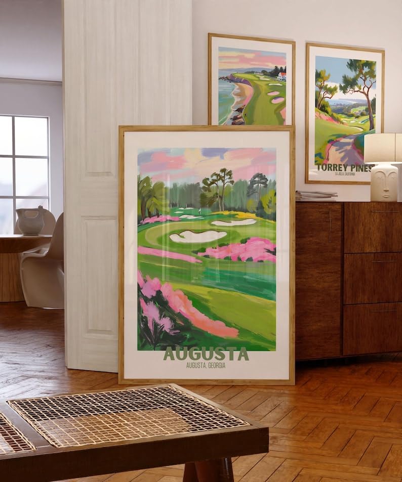 Augusta Georgia Golf Course Poster, Vintage Travel Wall Art Print, Retro Landscape Painting of Famous National Golf Club, Perfect Golf Gift for Men, Dad, or Sports Enthusiasts (Unframed) (20x30)