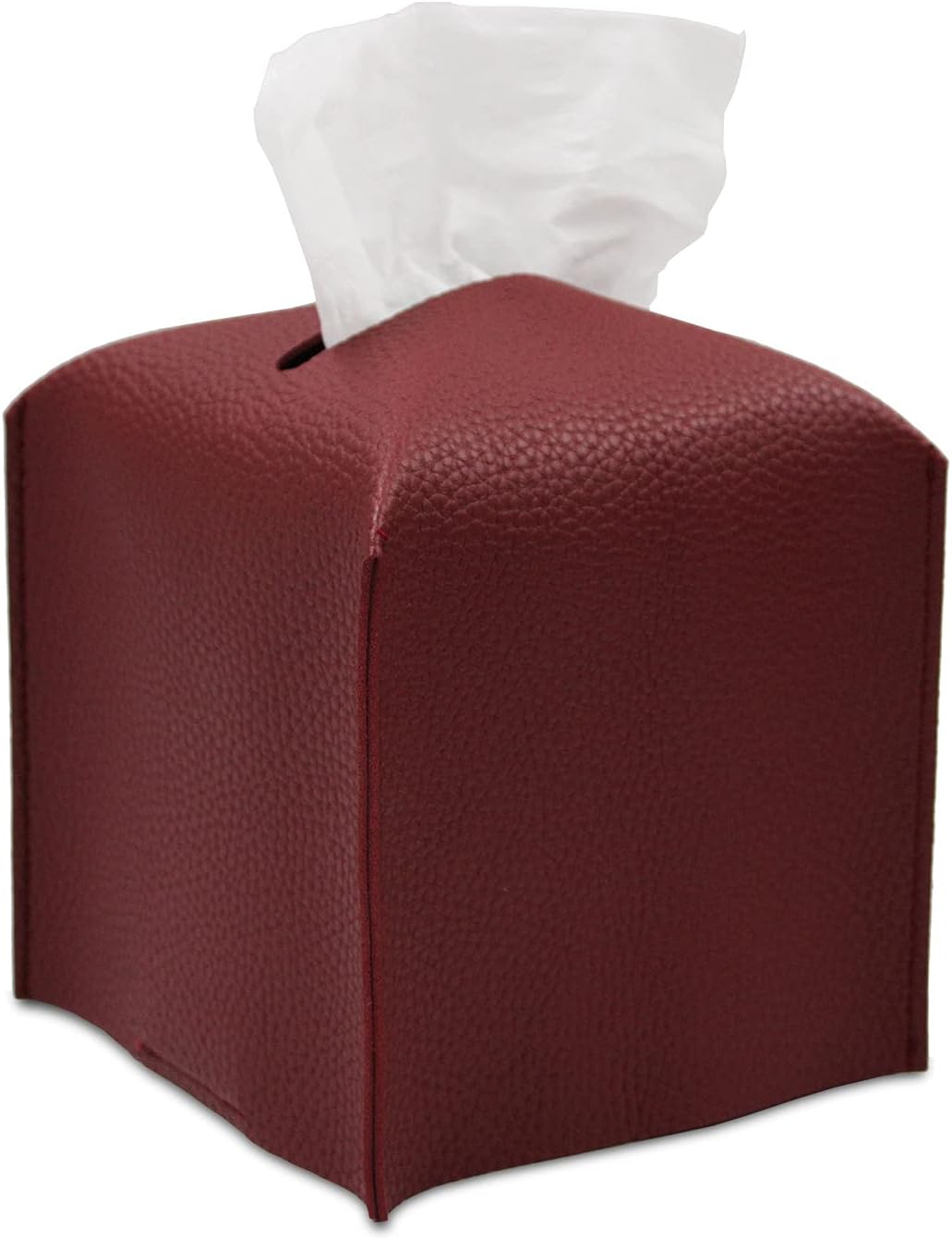 Livelab Tissue Box Cover Holder, Square Modern Decoration PU Leather Facial Tissues Case Roll Paper Dispenser for Bathroom Vanity Countertop, Night Stands, Office Desk Car 5X5X5'' | Wine Red