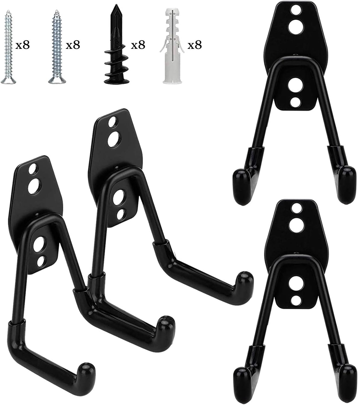 Steel Garage Storage Utility Double Hooks, Heavy Duty Hangers Wall Mount Holder J Hook Garage Organizer for Power Tools, Bikes, Ladders, Ropes, Hoses, Bulk Items Storage