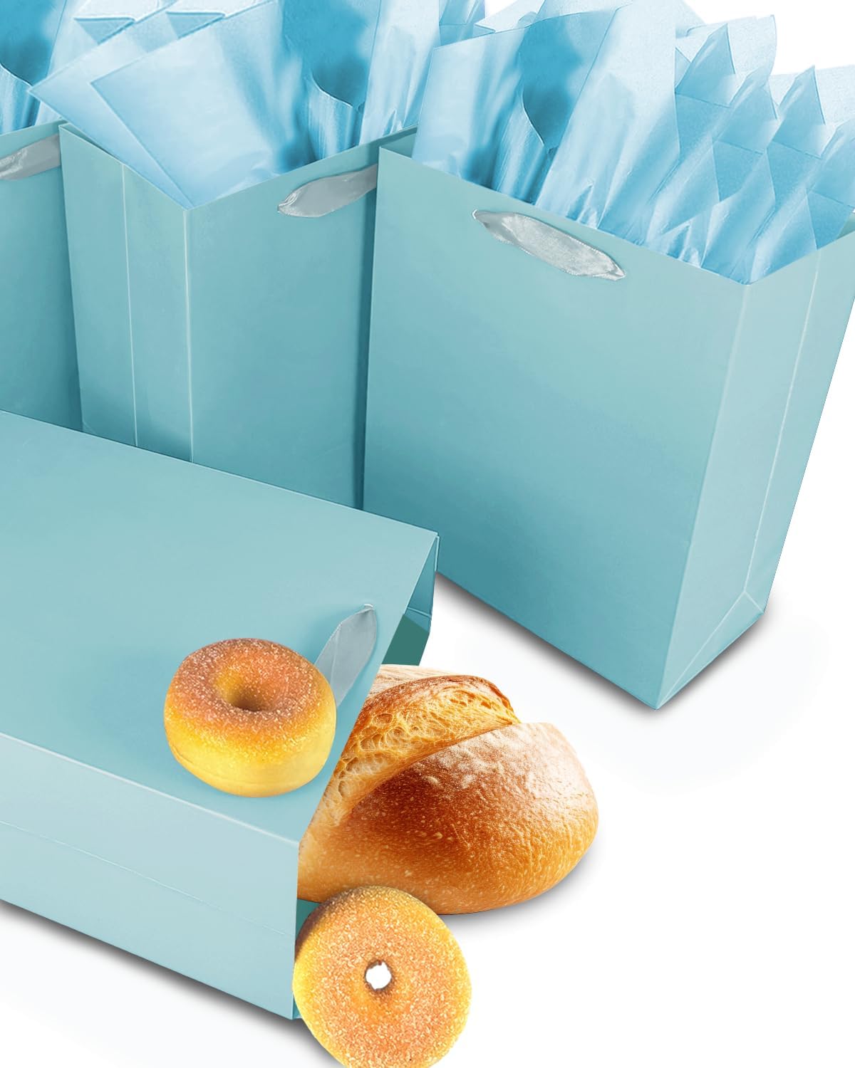 Gcardist Lake Blue Gift Bags with Tissue Paper for Wedding, Birthday, Party Supplies - Medium Size Cardboard Gift Bags (5pcs + 10pcs Tissue Paper)