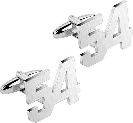 AMITER Mens Cufflinks with Number, Classic Silver Personalized Cuff Links for Men, Sport’s Day Casual or Formal Shirts