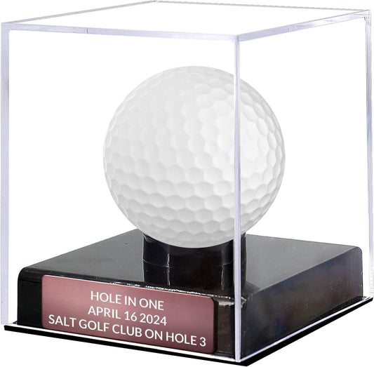 Custom Golf Ball Display Case Acrylic Golf Ball Holder Case Laser Engraved Plaque Showcase Your Cherished Golf Ball Memorabilia (Coffee Gold)
