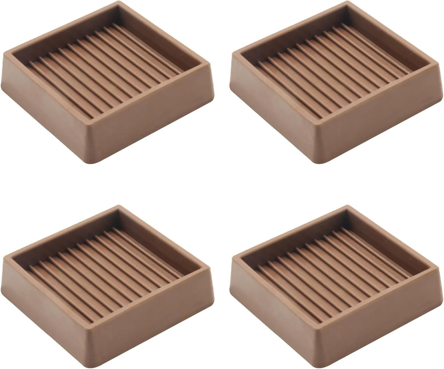 2X2 Rubber Caster Cups, Non Slip Furniture Pads, Anti-Slip Furniture Gripper, Anti Skid Furnitures Feet, Anti Slide Floor Protector for Bed Couch Table Chair Stoppers - 4 Pack, Brown