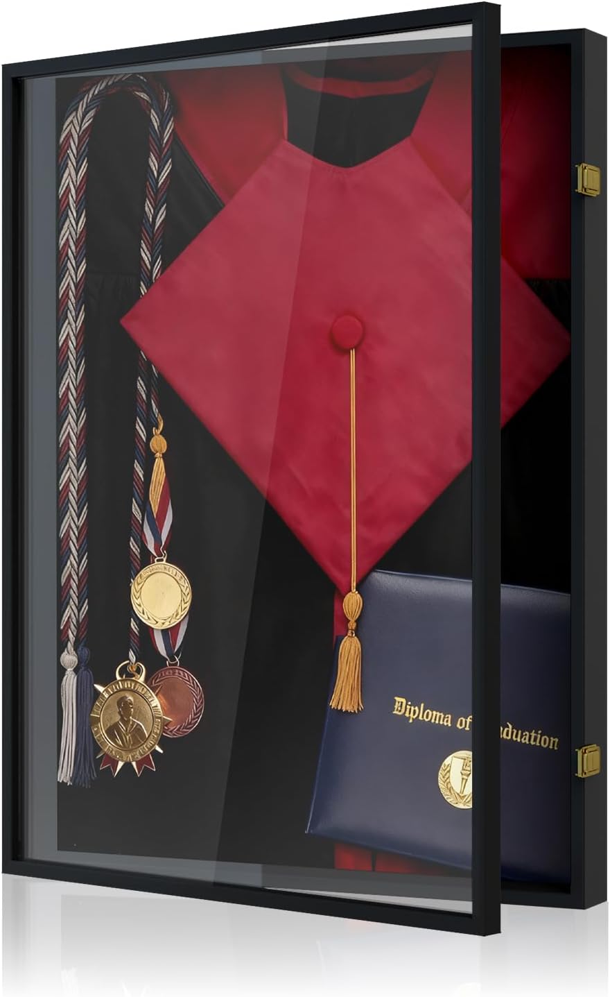 Graduation Shadow Box 17x23 Inch - Large Deep Display Frame for Cap, Gown, Diploma & Awards - College University Keepsake Memory Box in Black