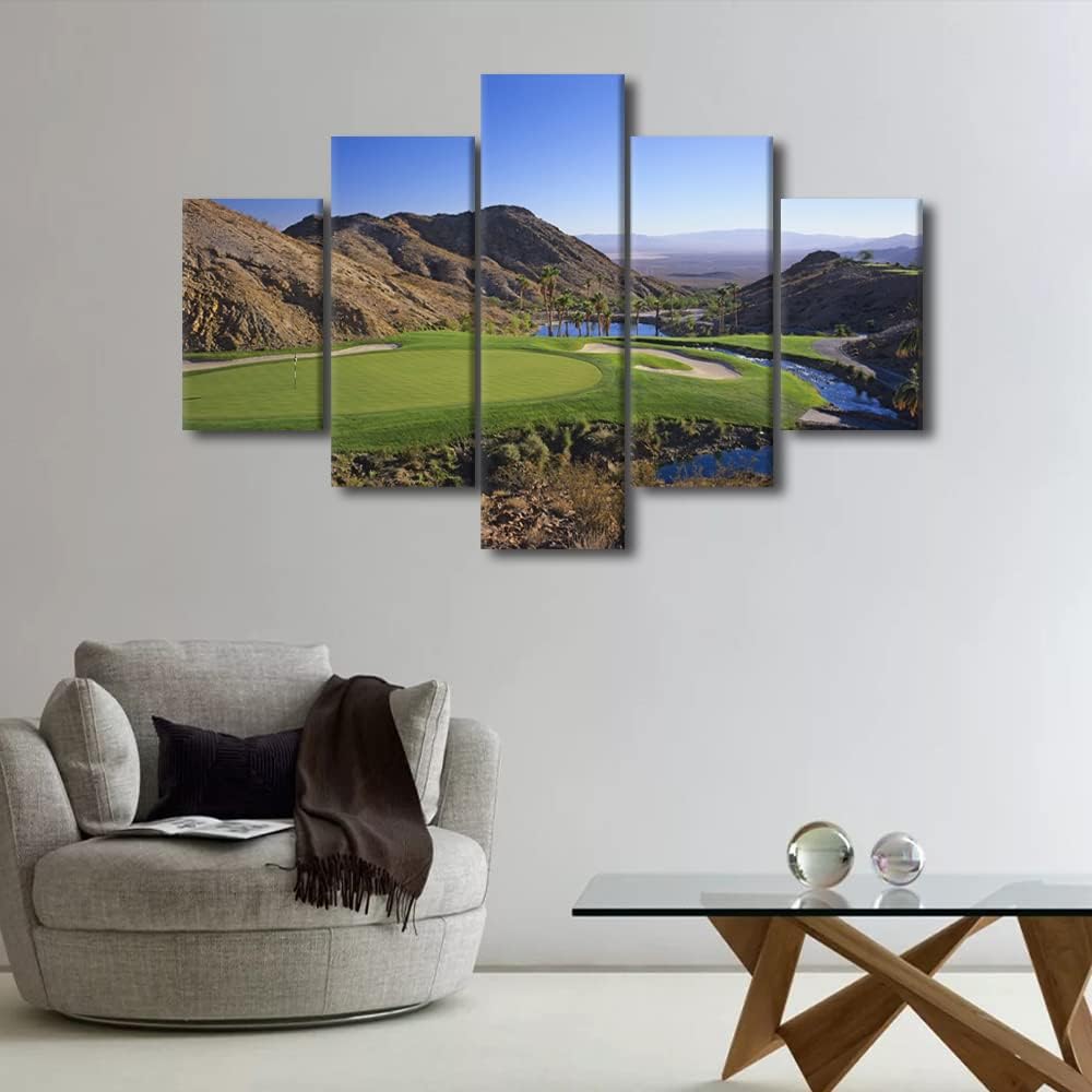 5 Pcs Golf Poster Wall Art Cascata Golf Course Scenery Picture Wall Art Canvas Print US Golf Themed Home Decor Pictures for Living Room Bedroom Painting Artwork Framed Ready to Hang - 60" W x 40" H