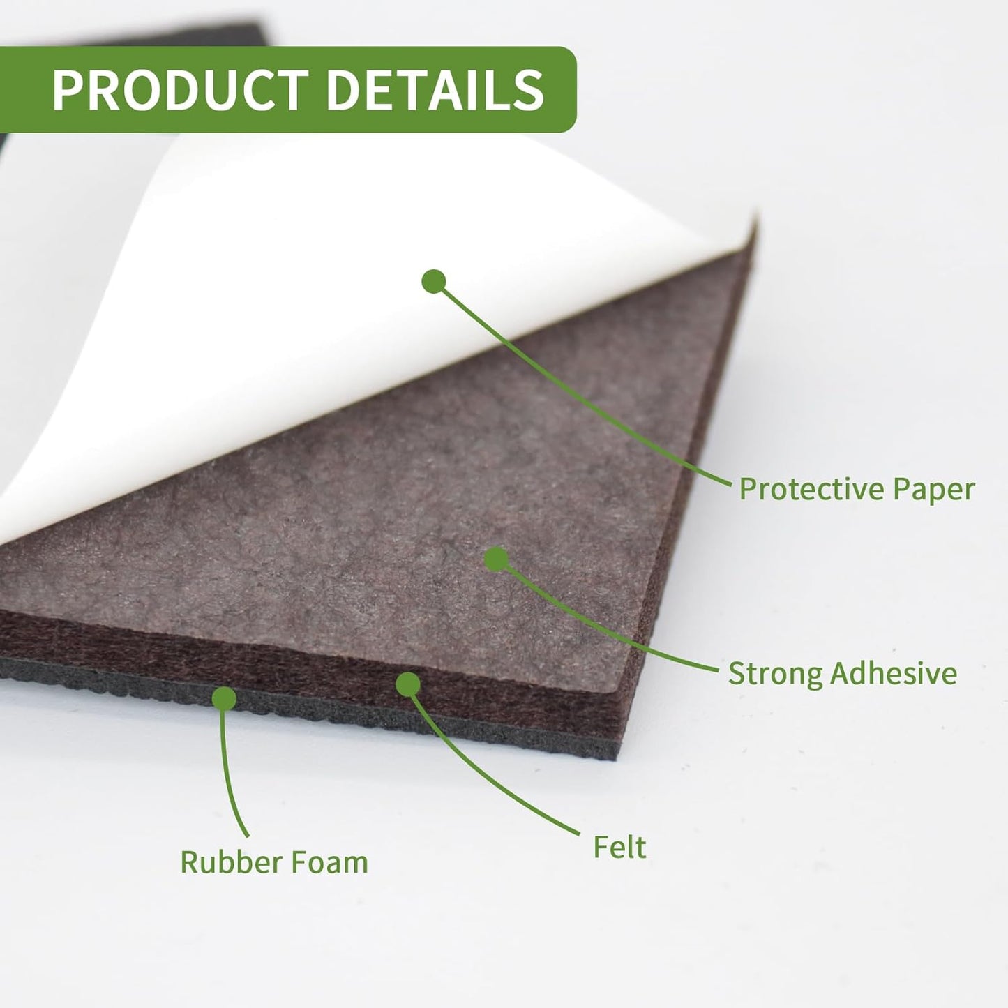 Non Slip Furniture Pads 16 PCS 2 1/2'' Square - Anti Slip Furniture Pads - Self Adhesive Rubber Feet Furniture Feet - Chair Leg Floor Protectors - Keep Furniture in Place