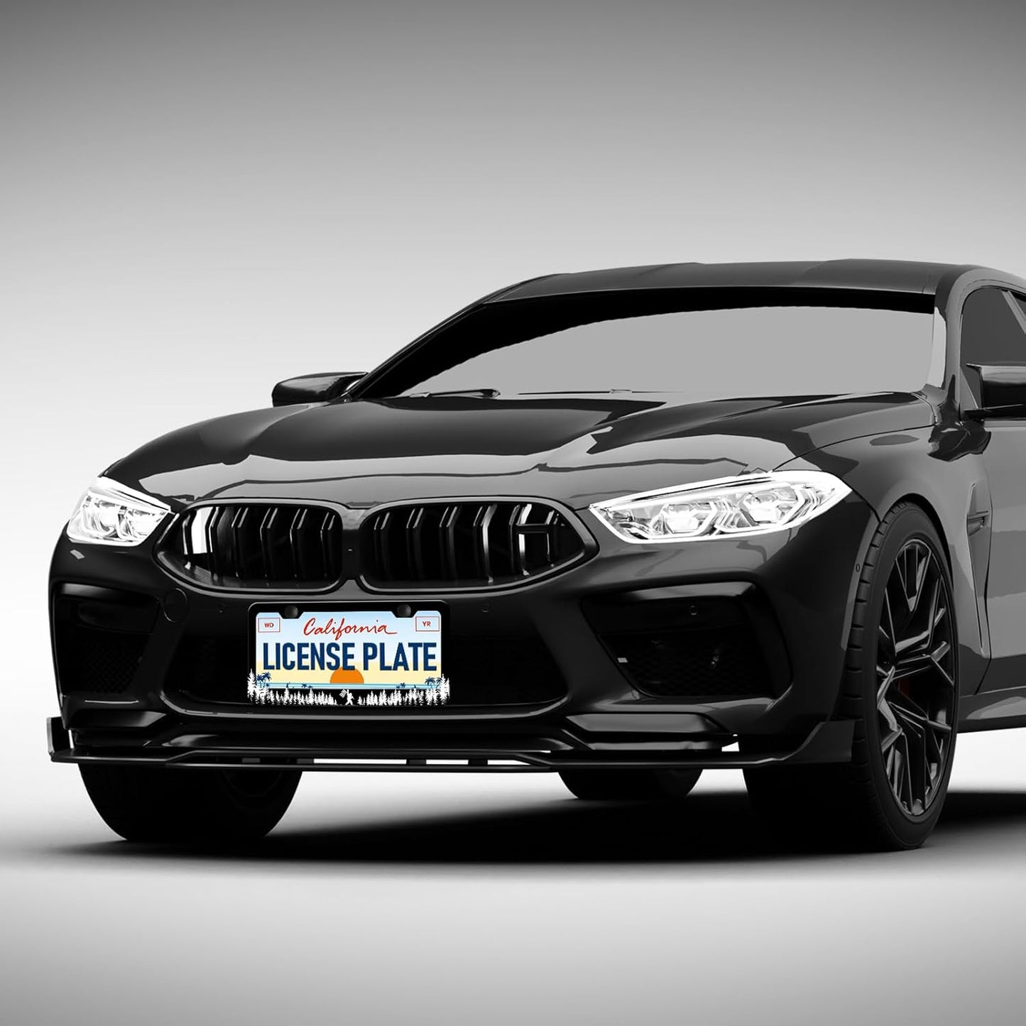 Coniferous Forest Bigfoot License Plate Frames - 2 Pack Front Rear Rock Black Cool License Plates Holder Covers, Aluminum Metal Rust-Proof Waterproof Car Tag Frame with Screws Fasteners Caps