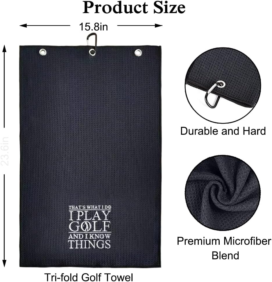 DYJYBMY 'That's What I Do' Golf Towel - Embroidered Black with Clip, Perfect for Golf Bags & Birthday Gifts for Golf Fans