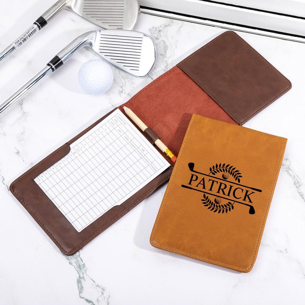 Personalized Leather Golf Scorecard Holder Customize Name Golf Yardage Book Cover Accessories Father Day Christmas Birthday Gifts for Men Women